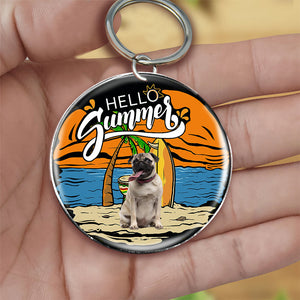 Pug 3 Hello Summer-Round Resin Epoxy Metal Keychain