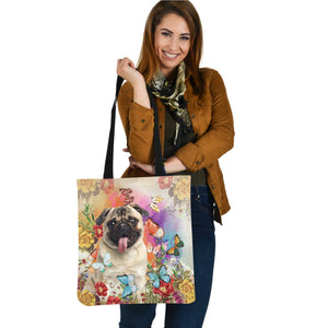 Pug And Butterflies-Cloth Tote Bag