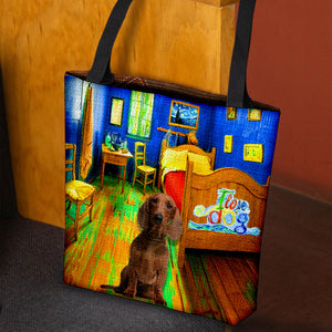 Red Dachshund in the bedroom-Cloth Tote Bag