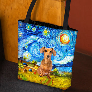 Red Dachshund-Oil Painting-Cloth Tote Bag