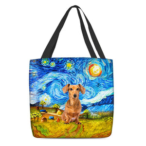 Red Dachshund-Oil Painting-Cloth Tote Bag