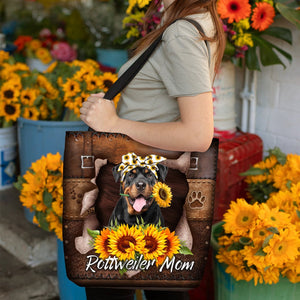 Rottweiler-Sunflower&Dog Mom Cloth Tote Bag