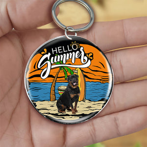 Rottweiler 1 Hello Summer-Round Resin Epoxy Metal Keychain