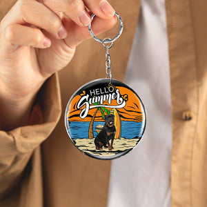 Rottweiler 1 Hello Summer-Round Resin Epoxy Metal Keychain