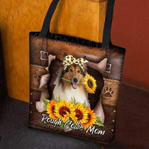 Rough Collie-Sunflower&Dog Mom Cloth Tote Bag