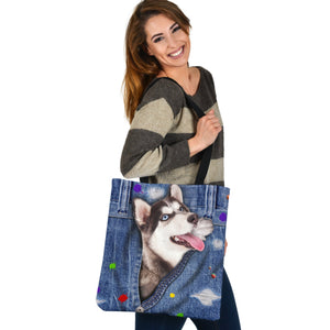 SIBERIAN HUSKY-The Rainbow-Cloth Tote Bag