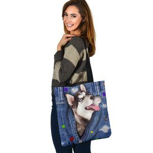 SIBERIAN HUSKY-The Rainbow-Cloth Tote Bag