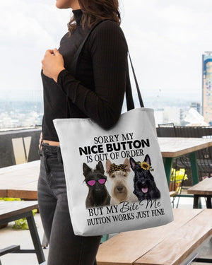 Scottish Terrier-Bite Me Button-Cloth Tote Bag