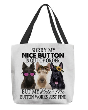 Scottish Terrier-Bite Me Button-Cloth Tote Bag