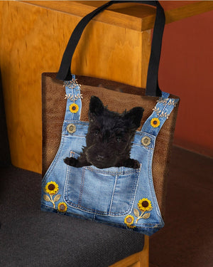 Scottish Terrier And Sunflower-Cloth Tote Bag