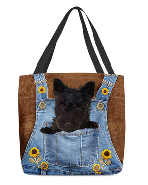 Scottish Terrier And Sunflower-Cloth Tote Bag