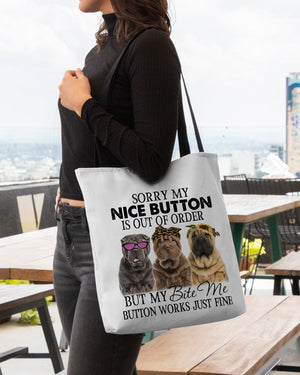 Shar Pei-Bite Me Button-Cloth Tote Bag