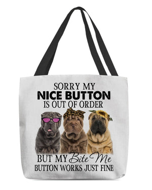 Shar Pei-Bite Me Button-Cloth Tote Bag