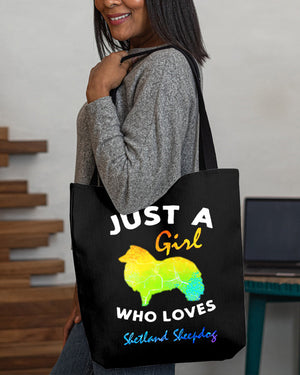 Shetland Sheepdog-Just A Girl-Cloth Tote Bag