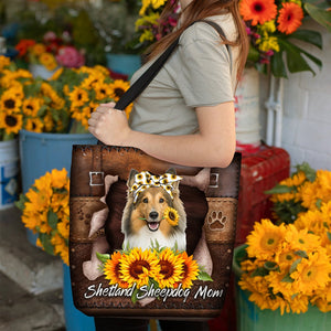 Shetland Sheepdog-Sunflower&Dog Mom Cloth Tote Bag