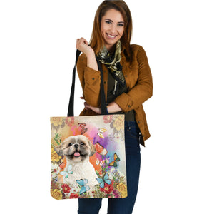 Shih Tzu And Butterflies-Cloth Tote Bag