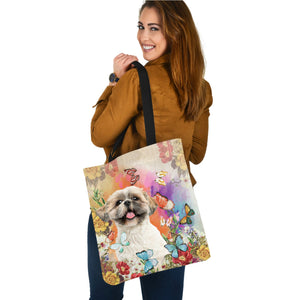 Shih Tzu And Butterflies-Cloth Tote Bag