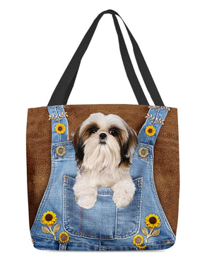 Shih Tzu And Sunflower-Cloth Tote Bag