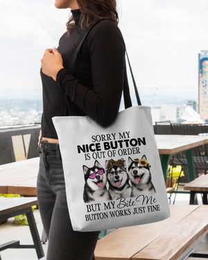 Siberian Husky-Bite Me Button-Cloth Tote Bag