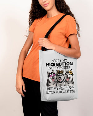 Siberian Husky-Bite Me Button-Cloth Tote Bag