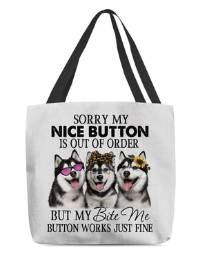 Siberian Husky-Bite Me Button-Cloth Tote Bag