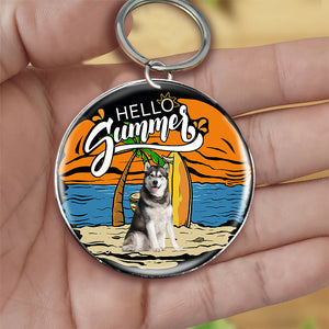 Siberian Husky (2) Hello Summer-Round Resin Epoxy Metal Keychain