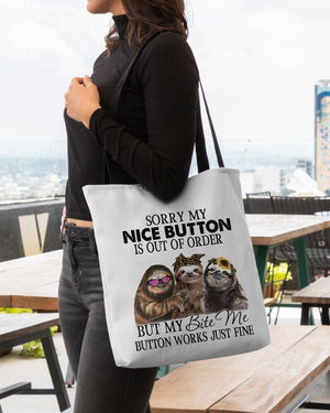 Sloth-Bite Me Button-Cloth Tote Bag