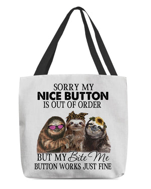 Sloth-Bite Me Button-Cloth Tote Bag