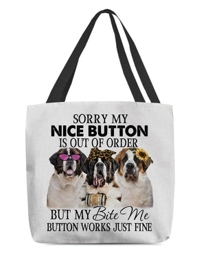 St Bernard-Bite Me Button-Cloth Tote Bag