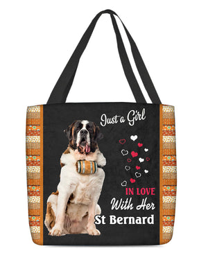 St Bernard In Love-Cloth Tote Bag