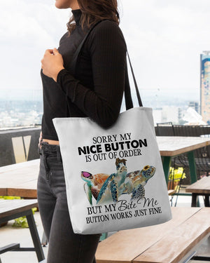 Turtle-Bite Me Button-Cloth Tote Bag