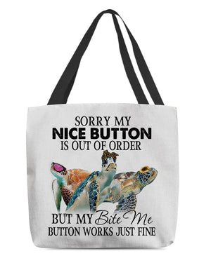 Turtle-Bite Me Button-Cloth Tote Bag