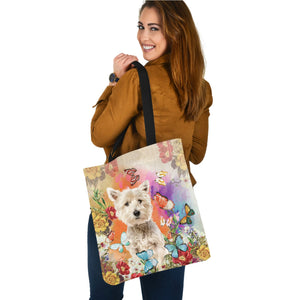 West Highland White Terrier And Butterflies-Cloth Tote Bag