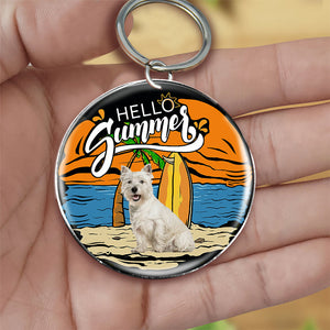 West Highland White Terrier (2) Hello Summer-Round Resin Epoxy Metal Keychain