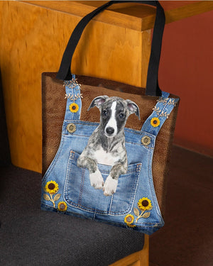 Whippet And Sunflower-Cloth Tote Bag