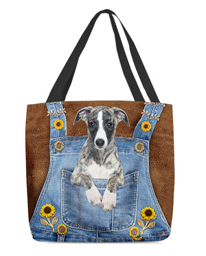 Whippet And Sunflower-Cloth Tote Bag