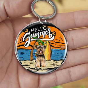 Yorkshire Terrier 2 Hello Summer-Round Resin Epoxy Metal Keychain