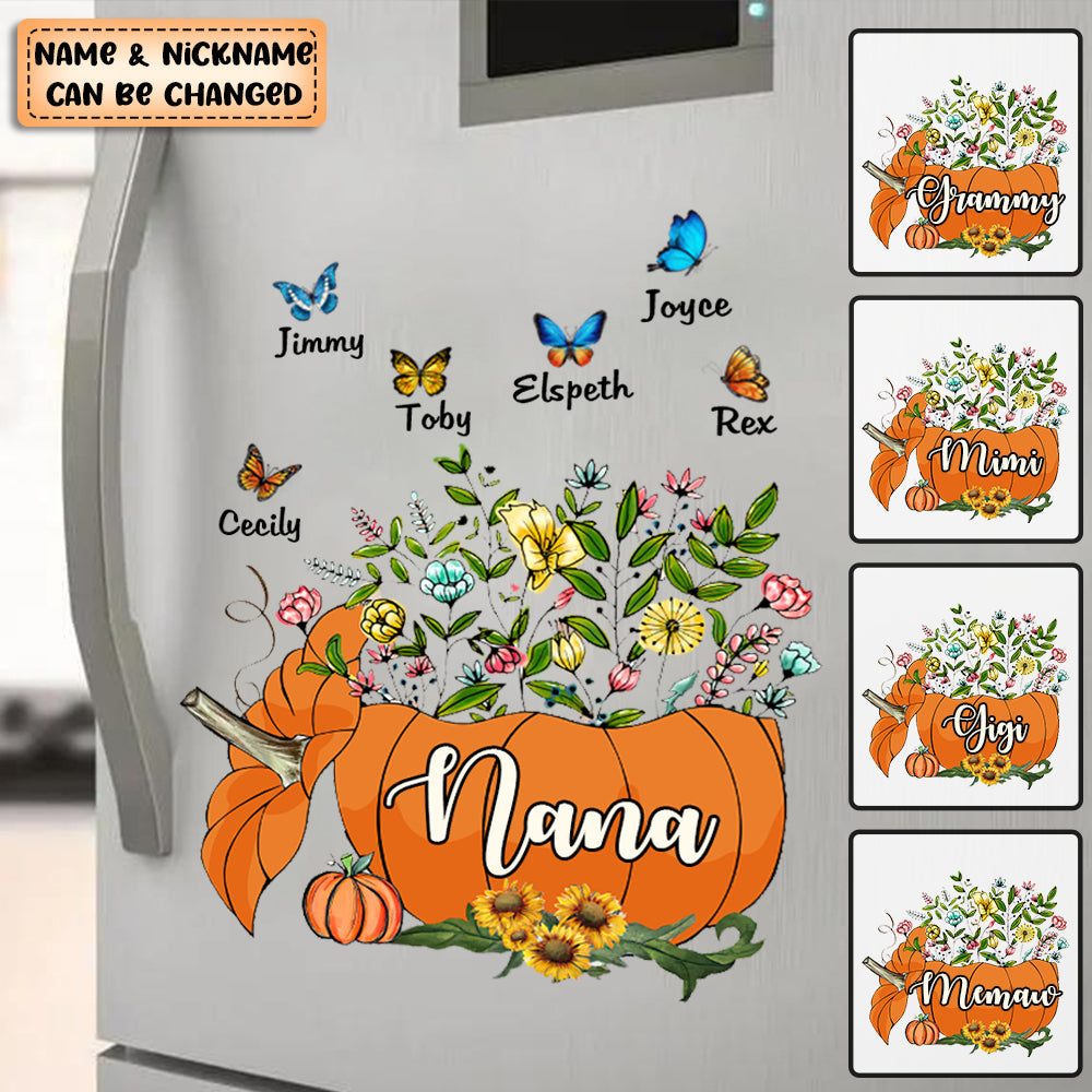 Pumpkin Mimi Nana Grandma And Grandkids Butterfly Wildflowers Personalized Decal