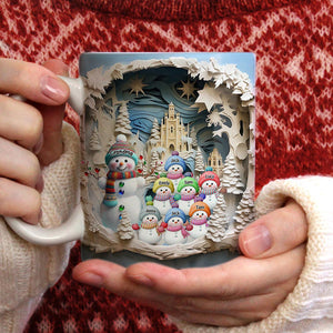 Blue Christmas Grandma Snowman With Little Snowman Kids Personalized Mug(No Really 3D)