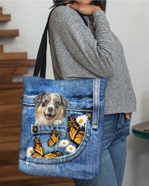 australian-shepherd1-Butterfly Daisies Fait-CLOTH TOTE BAG