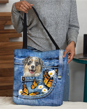 australian-shepherd1-Butterfly Daisies Fait-CLOTH TOTE BAG