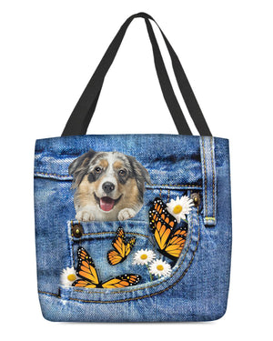 australian-shepherd1-Butterfly Daisies Fait-CLOTH TOTE BAG