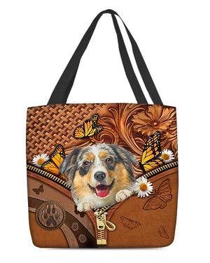 Australian Shepherd1 Butterfly Daisy Cloth Tote Bag