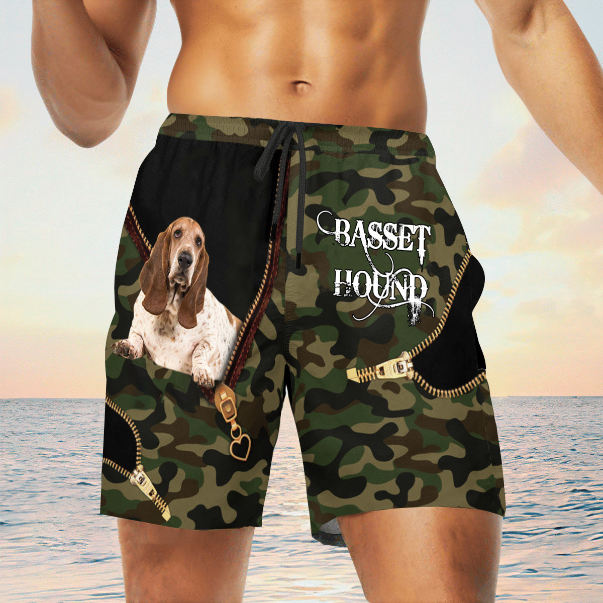 basset hound Camo Beach Pants