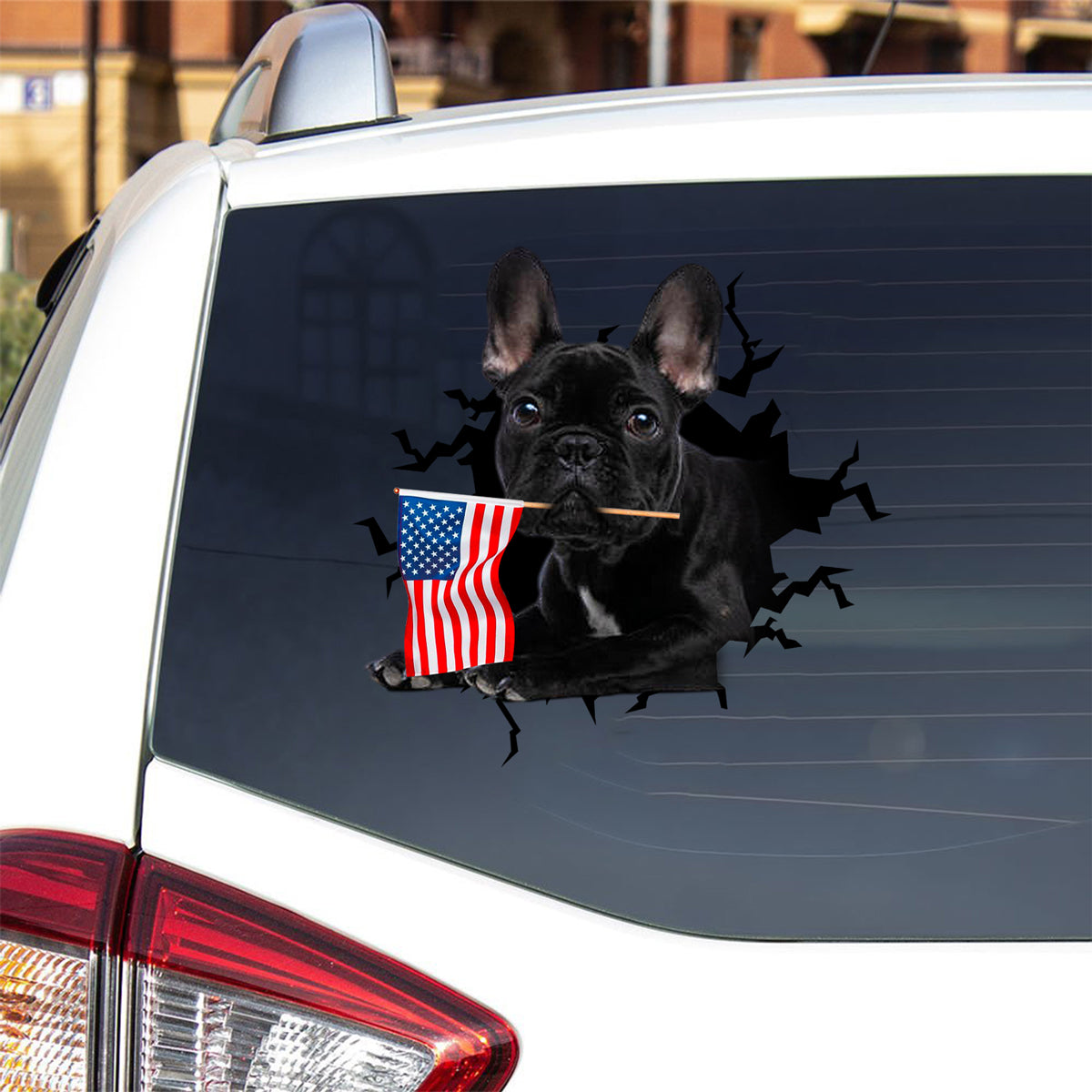 Black French bulldog And American Flag Independent Day Car Sticker Decal