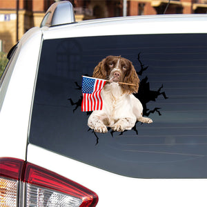 English springer spaniel And American Flag Independent Day Car Sticker Decal