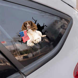 English springer spaniel And American Flag Independent Day Car Sticker Decal