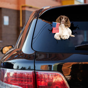 English springer spaniel And American Flag Independent Day Car Sticker Decal