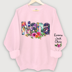 Personalzied Grandma with Flowers And Kids Sweatshirt