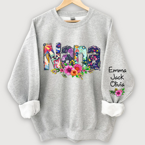 Personalzied Grandma with Flowers And Kids Sweatshirt